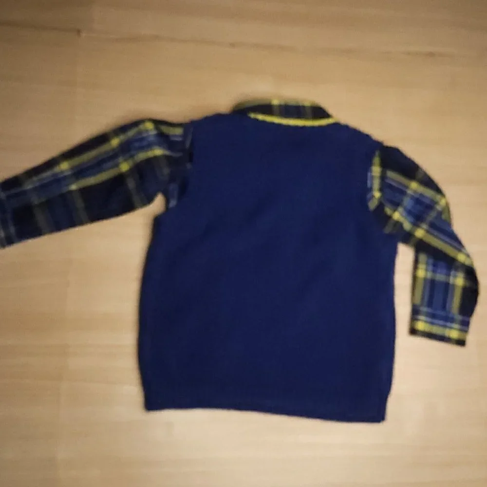 Nautica Toddler Boys Blue Yellow Plaid Button Down Matching Sweater Vest...